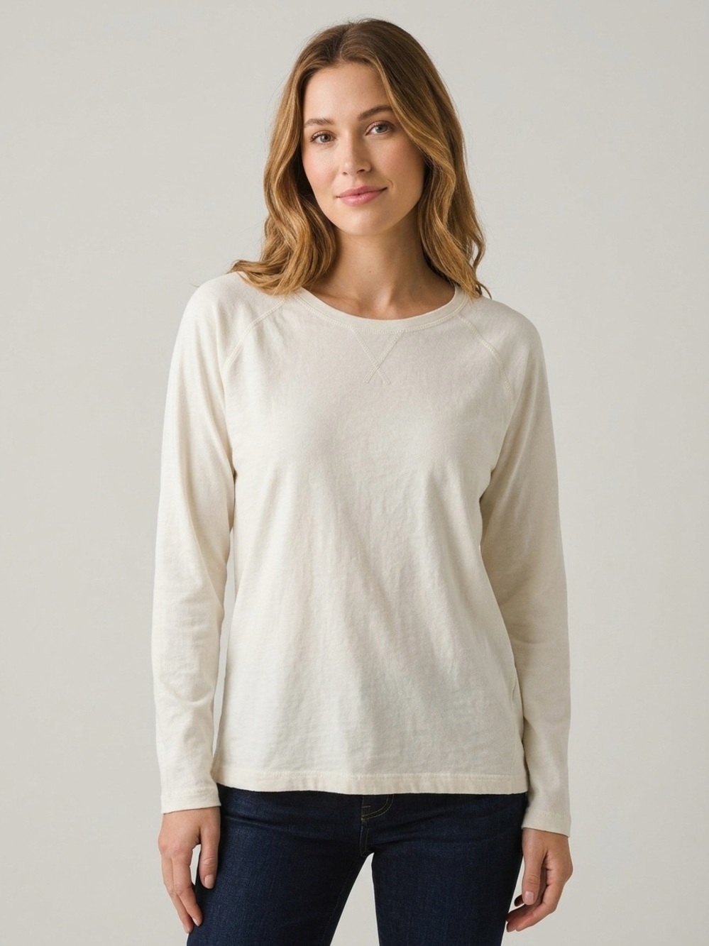 Women’s Long Sleeve Crewneck Tee - Cream